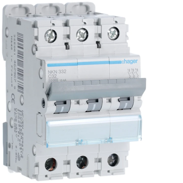 Disjoncteur 32A 3P 10-15kA Courbe C 3modules