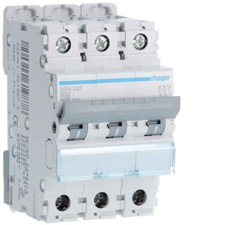 Disjoncteur 32A 3P 6-10kA Courbe B 3modules