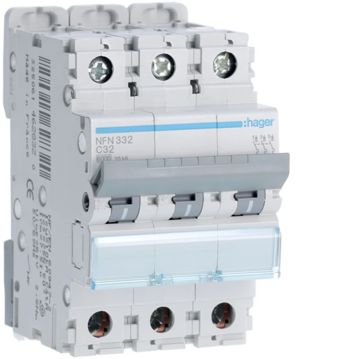 Disjoncteur 32A 3P 6-10kA Courbe C 3modules