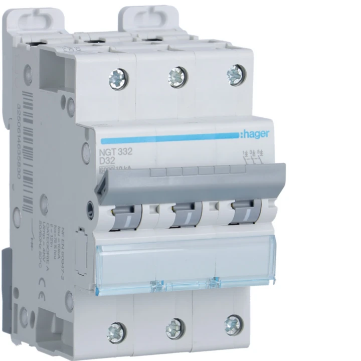 Disjoncteur 32A 3P 6-10kA Courbe D 3module