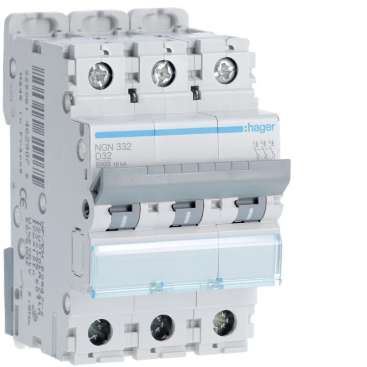 Disjoncteur 32A 3P 6-10kA Courbe D 3modules
