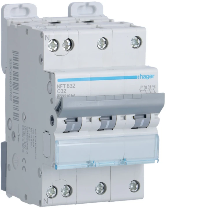 Disjoncteur 32A 3P+N 6-10kA Courbe C 3module