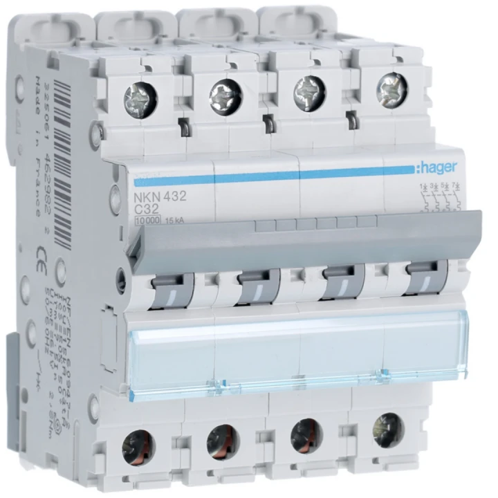 Disjoncteur 32A 4P 10-15kA Courbe C 4modules