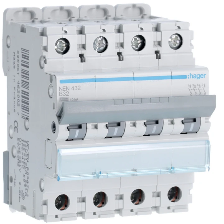 Disjoncteur 32A 4P 6-10kA Courbe B 4modules