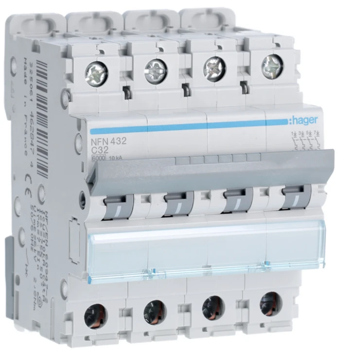 Disjoncteur 32A 4P 6-10kA Courbe C 4modules