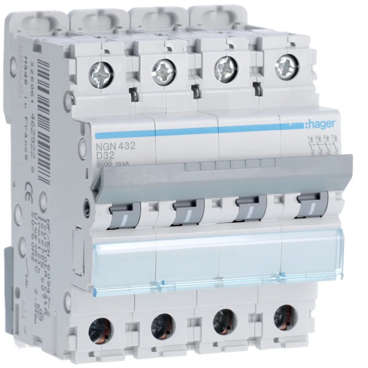 Disjoncteur 32A 4P 6-10kA Courbe D 4modules