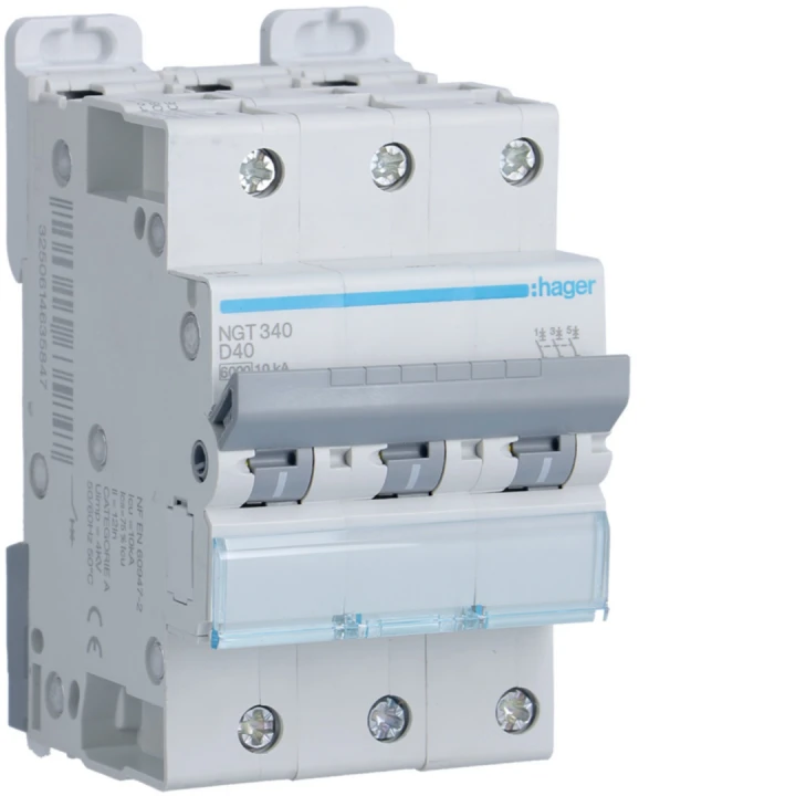 Disjoncteur 40A 3P 6-10kA Courbe D 3module