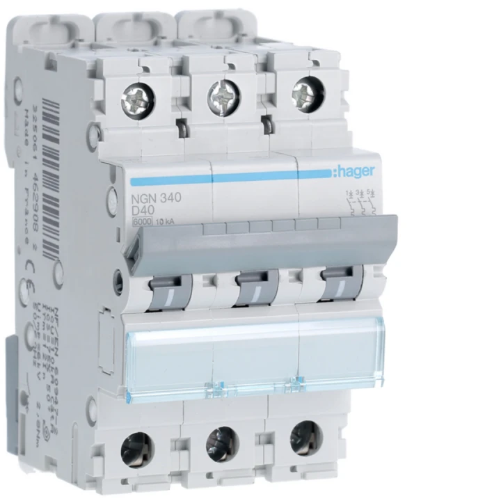 Disjoncteur 40A 3P 6-10kA Courbe D 3modules