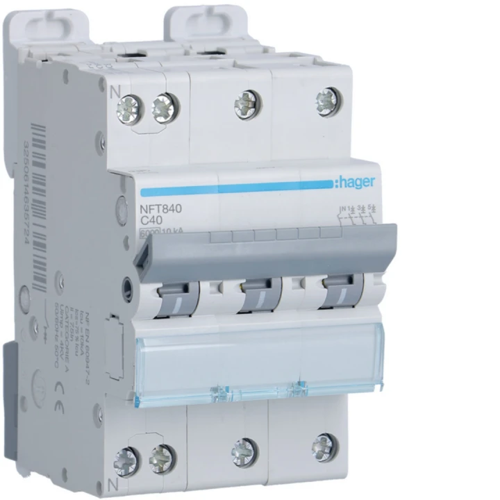 Disjoncteur 40A 3P+N 6-10kA Courbe C 3module