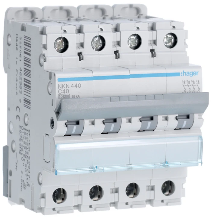 Disjoncteur 40A 4P 10-15kA Courbe C 4modules