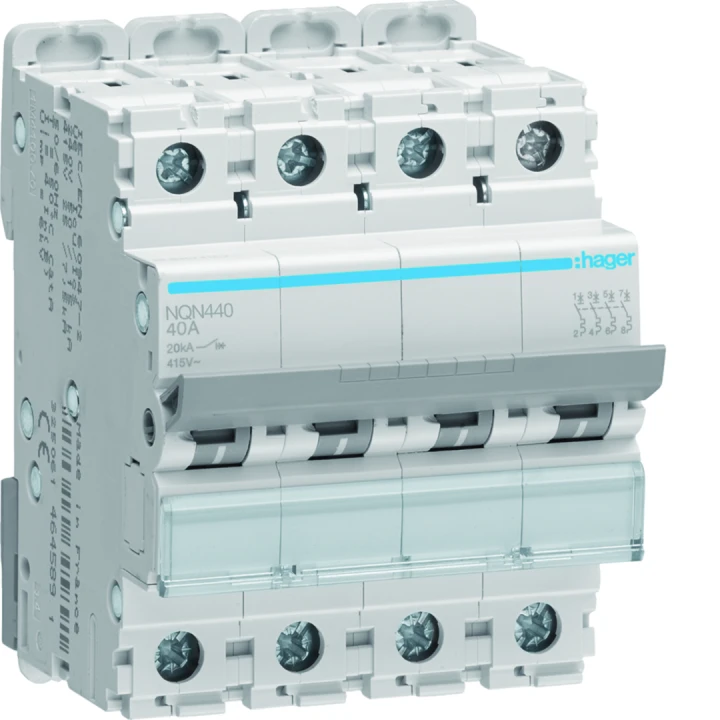 Disjoncteur 40A 4P 20kA Courbe B 4modules