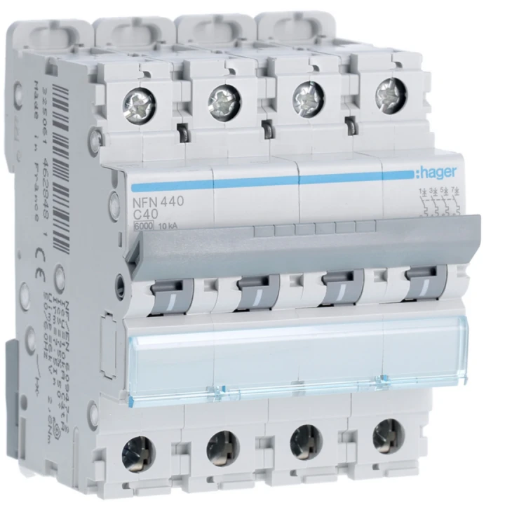 Disjoncteur 40A 4P 6-10kA Courbe C 4modules