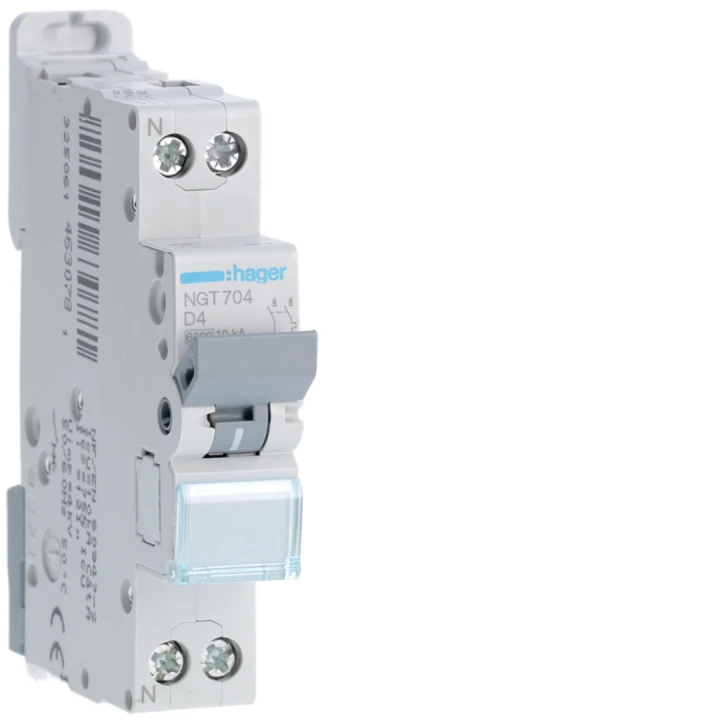 Disjoncteur 4A 1P+N 6-10kA Courbe D 1module
