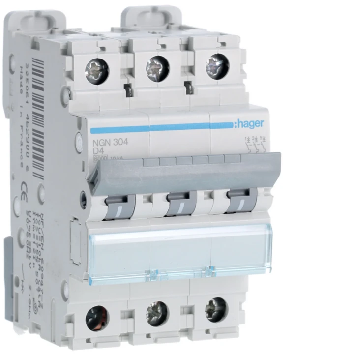 Disjoncteur 4A 3P 6-10kA Courbe D 3modules