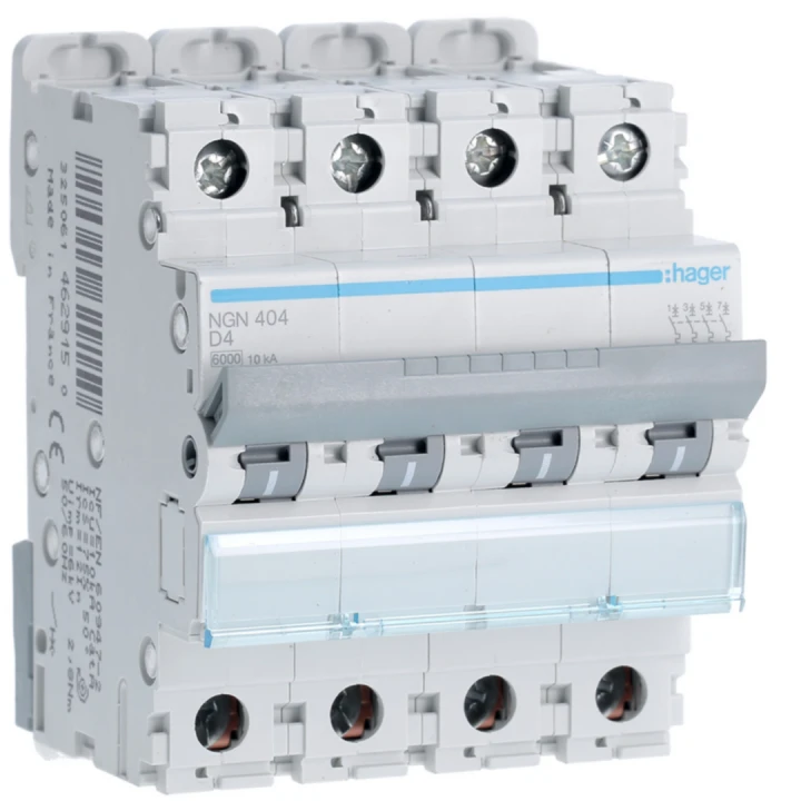 Disjoncteur 4A 4P 6-10kA Courbe D 4modules
