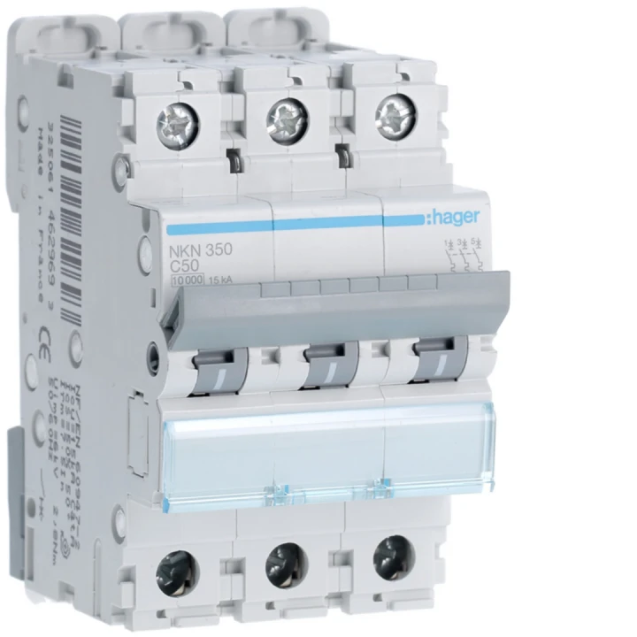 Disjoncteur 50A 3P 10-15kA Courbe C 3modules