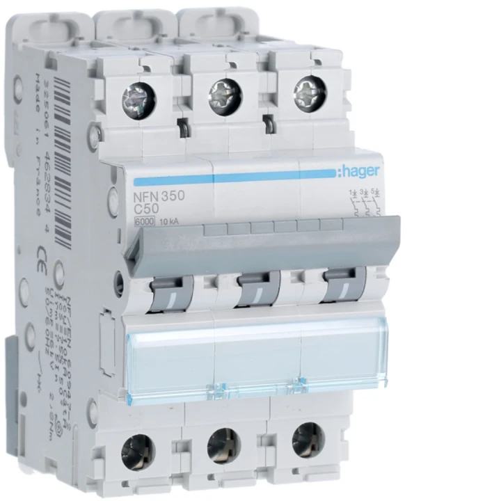 Disjoncteur 50A 3P 6-10kA Courbe C 3modules