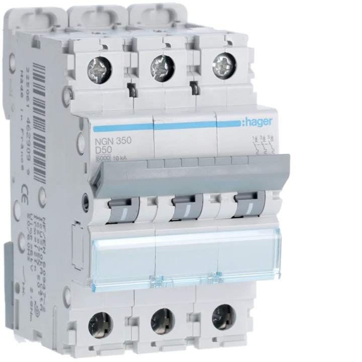 Disjoncteur 50A 3P 6-10kA Courbe D 3modules