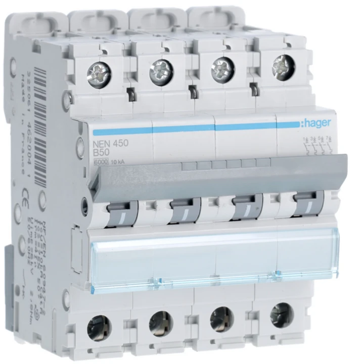 Disjoncteur 50A 4P 6-10kA Courbe B 4modules