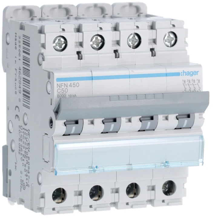 Disjoncteur 50A 4P 6-10kA Courbe C 4modules