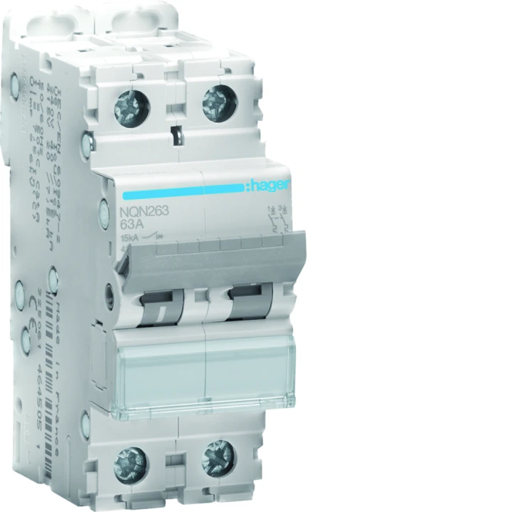 Disjoncteur 63A 2P 15kA Courbe B 2modules