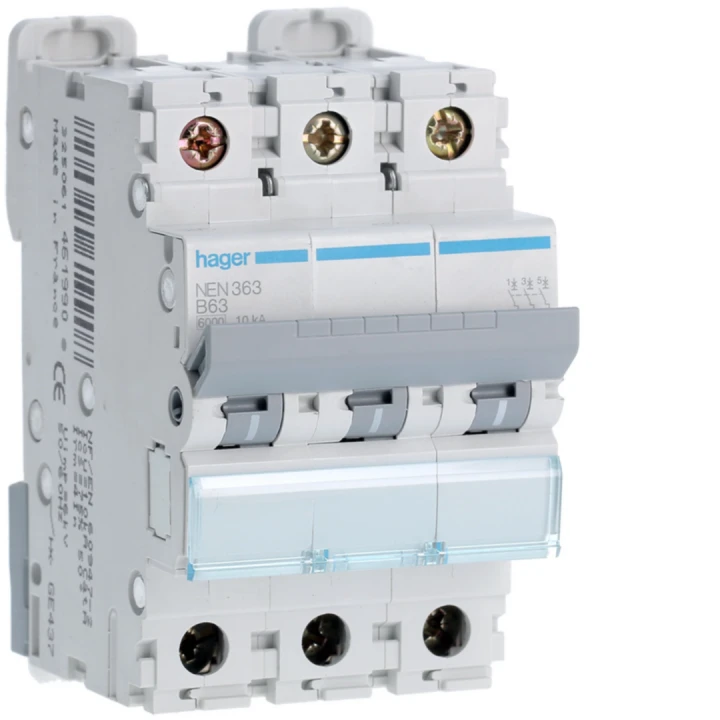 Disjoncteur 63A 3P 6-10kA Courbe B 3modules