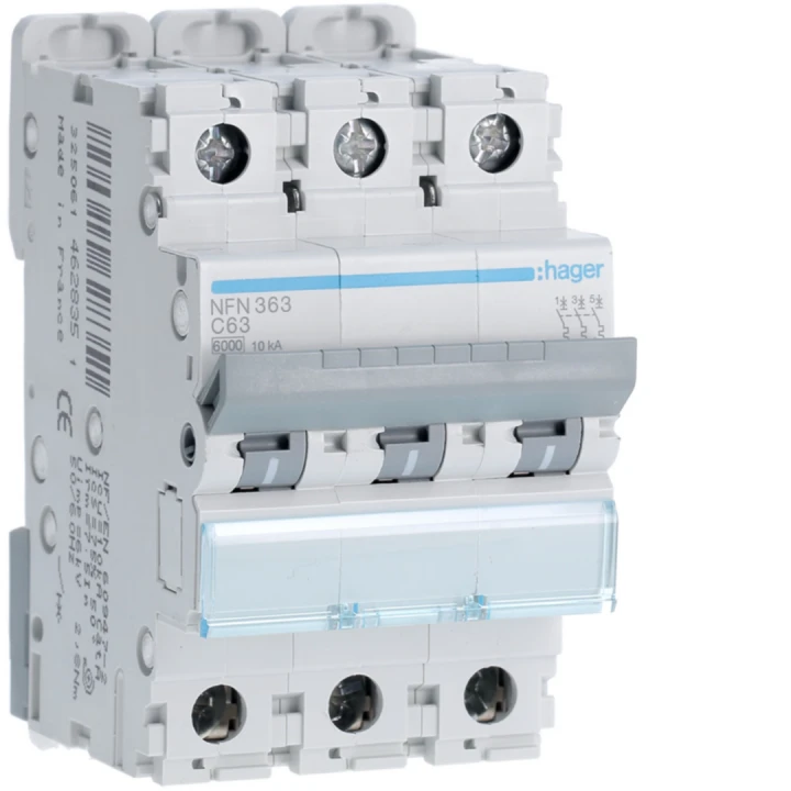 Disjoncteur 63A 3P 6-10kA Courbe C 3modules