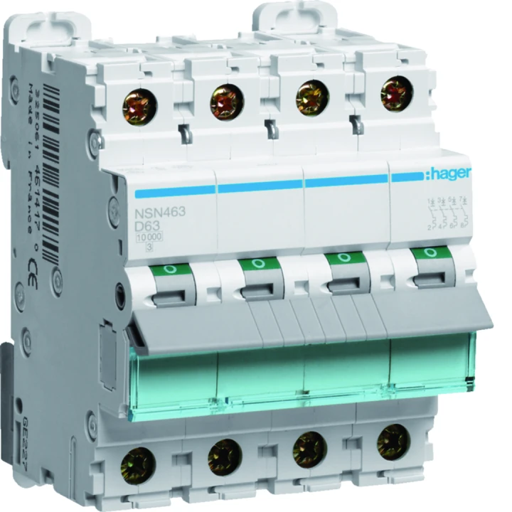 Disjoncteur 63A 4P 15kA Courbe D 4modules
