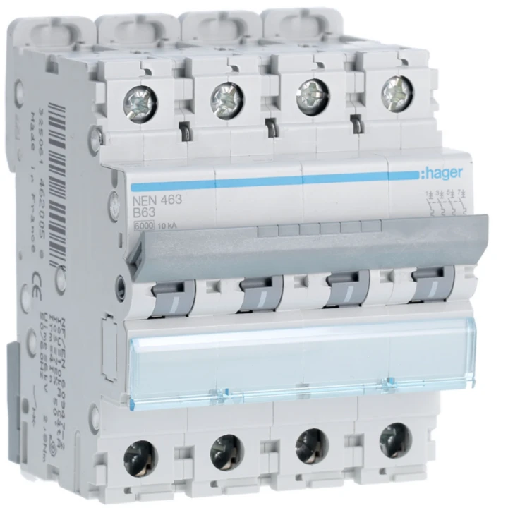 Disjoncteur 63A 4P 6-10kA Courbe B 4modules