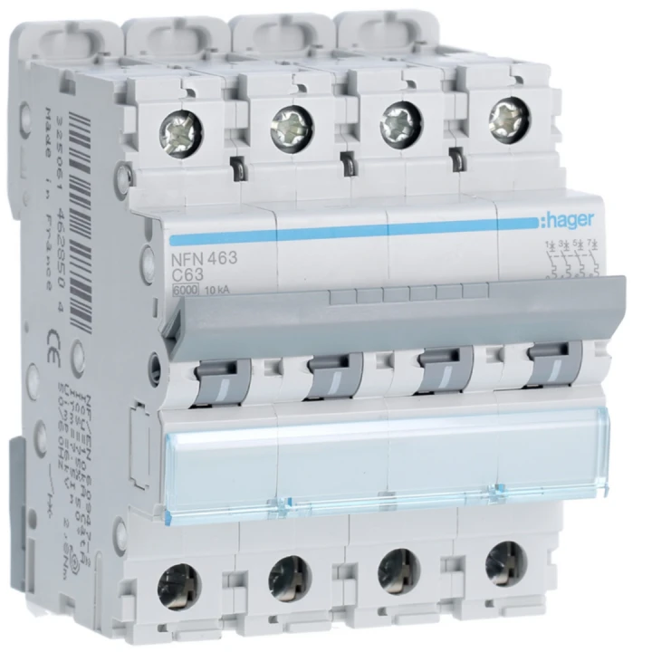 Disjoncteur 63A 4P 6-10kA Courbe C 4modules