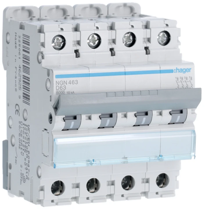 Disjoncteur 63A 4P 6-10kA Courbe D 4modules