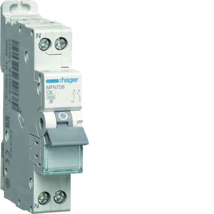 Disjoncteur 6A 1P+N 3kA courbe C connexion à vis 1 Module