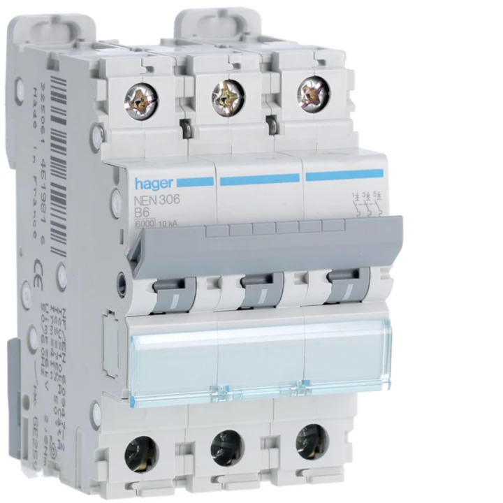 Disjoncteur 6A 3P 6-10kA Courbe B 3modules