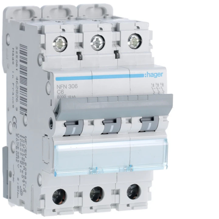 Disjoncteur 6A 3P 6-10kA Courbe C 3modules