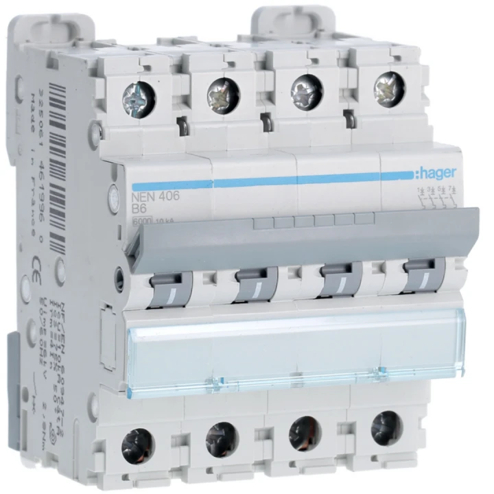 Disjoncteur 6A 4P 6-10kA Courbe B 4modules