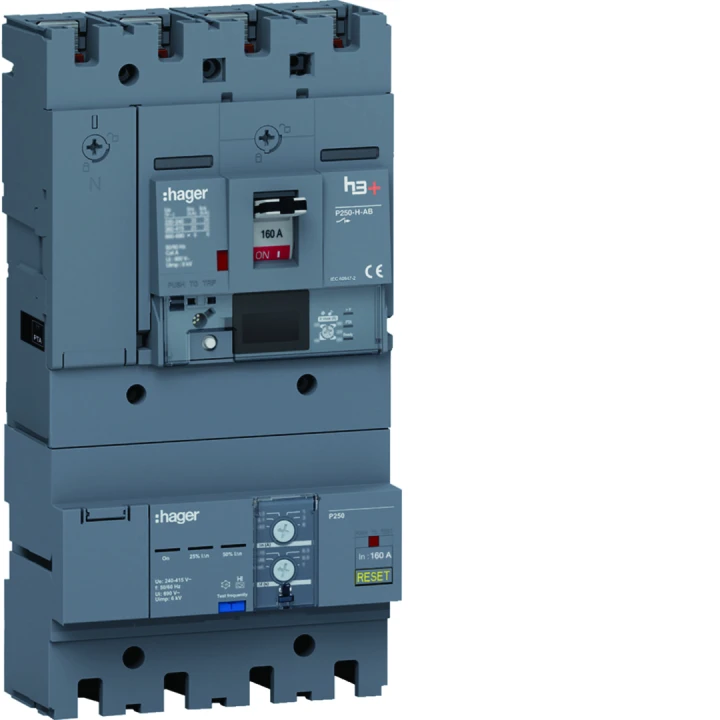Disjoncteur Boitier Moulé + diff h3+ P250 ENERGY AB 4P4D  In160A Icu25kA à plage