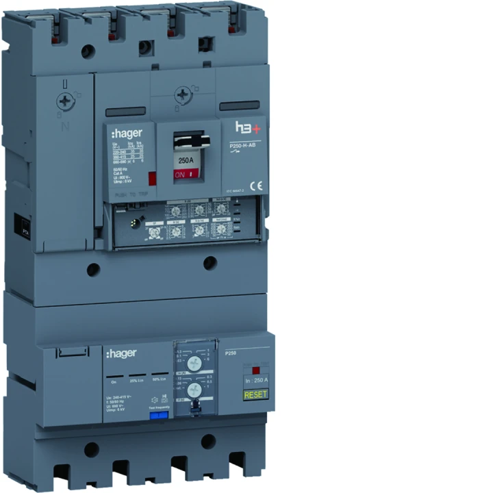 Disjoncteur Boitier Moulé + diff h3+ P250 LSI AB 4P4D  In250A Icu25kA à plage