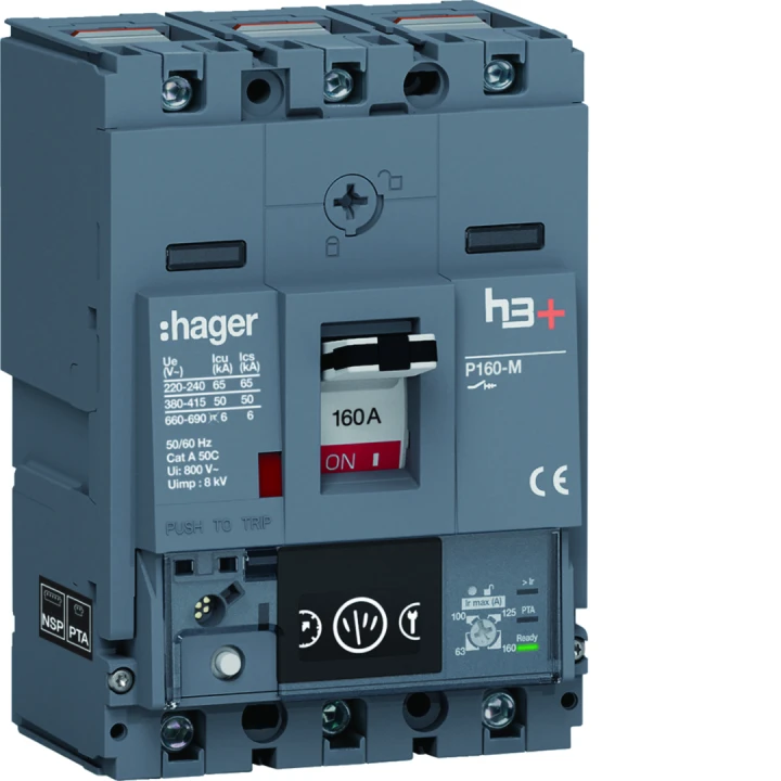 Disjoncteur Boitier Moulé h3+ P160 ENERGY 3P3D  In160A Icu50kA à cage