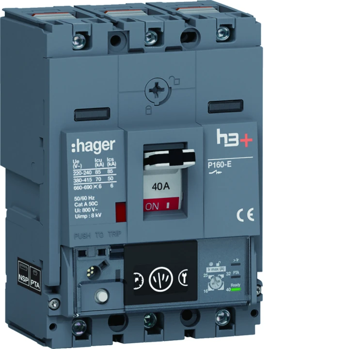 Disjoncteur Boitier Moulé h3+ P160 ENERGY 3P3D  In40A Icu70kA à cage