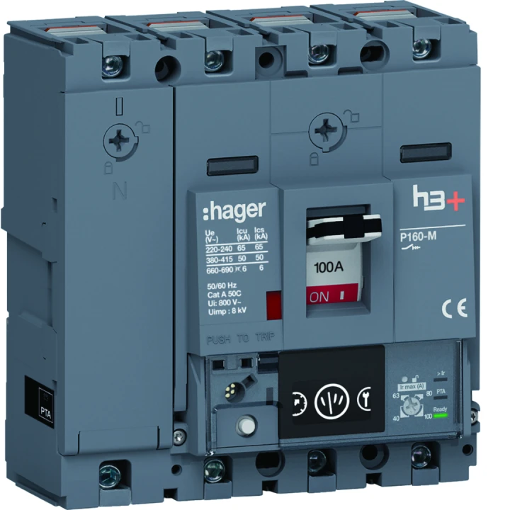 Disjoncteur Boitier Moulé h3+ P160 ENERGY 4P4D  In100A Icu50kA à cage
