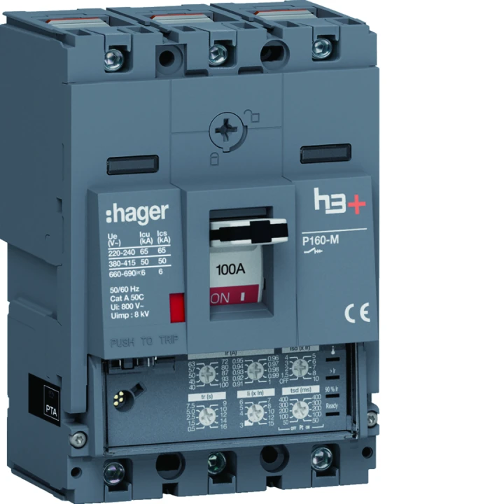 Disjoncteur Boitier Moulé h3+ P160 LSI 3P In100A Icu50kA à cage