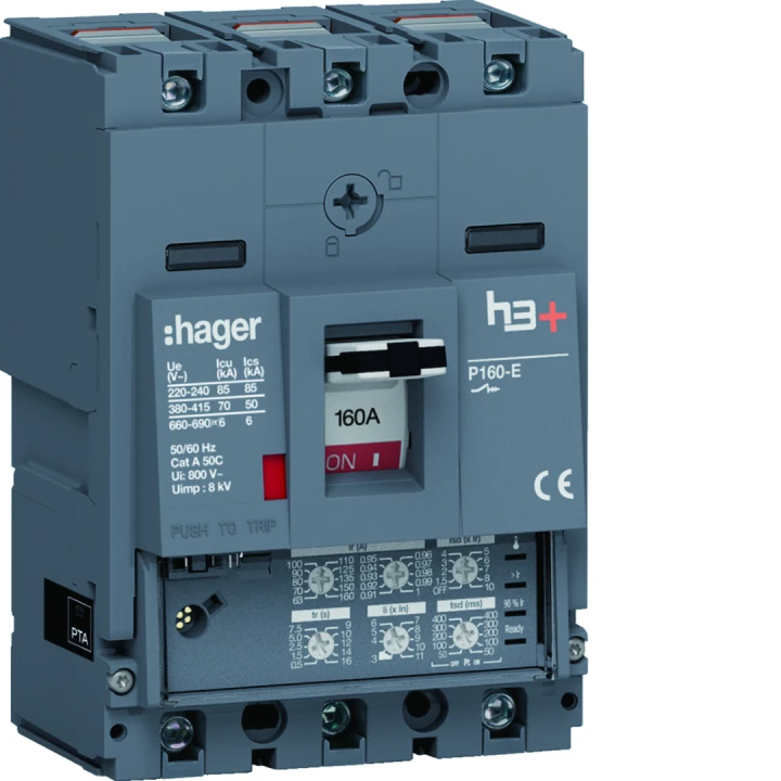 Disjoncteur Boitier Moulé h3+ P160 LSI 3P In160A Icu70kA à cage