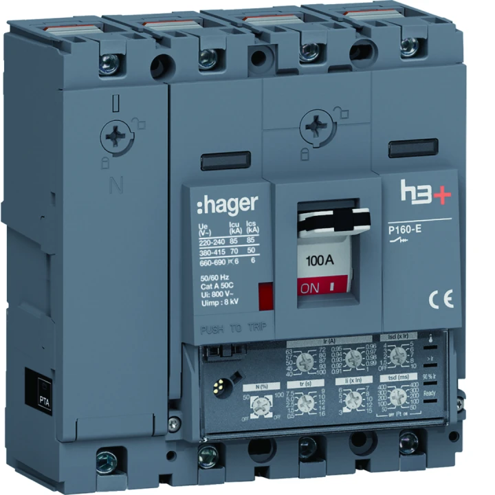 Disjoncteur Boitier Moulé h3+ P160 LSI 4P In100A Icu70kA à cage