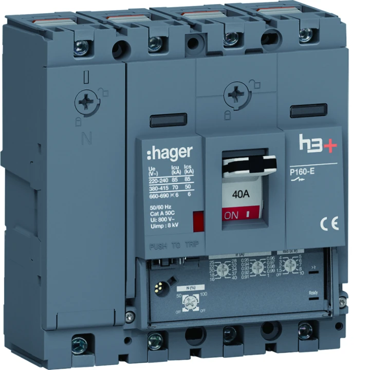Disjoncteur Boitier Moulé h3+ P160 LSNI 4P In40A Icu70kA à cage