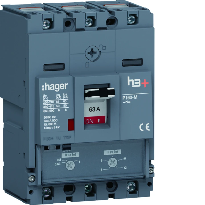 Disjoncteur Boitier Moulé h3+ P160 TM A/A 3P3D  In63A Icu50kA à cage