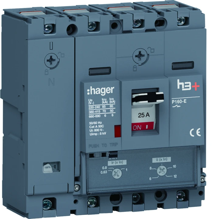 Disjoncteur Boitier Moulé h3+ P160 TM A/A 4P4D  In25A Icu70kA à cage