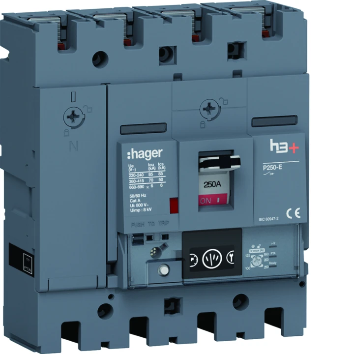Disjoncteur Boitier Moulé h3+ P250 ENERGY 4P4D  In250A Icu70kA à plage