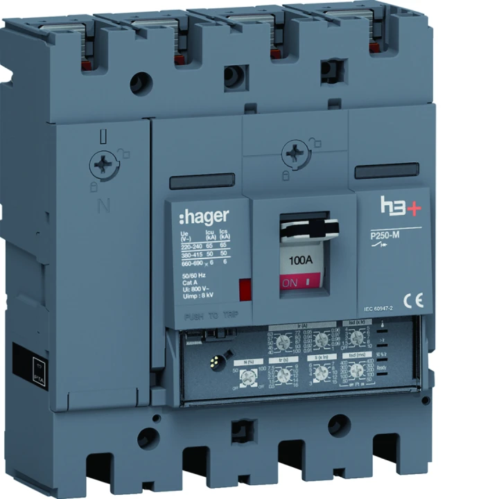 Disjoncteur Boitier Moulé h3+ P250 LSI 4P In100A Icu50kA à plage