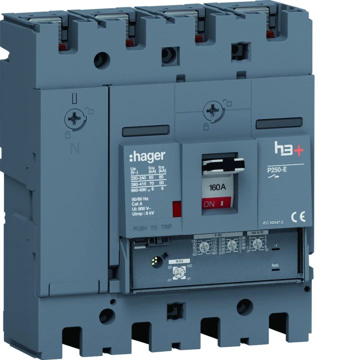Disjoncteur Boitier Moulé h3+ P250 LSNI 4P In160A Icu70kA à plage