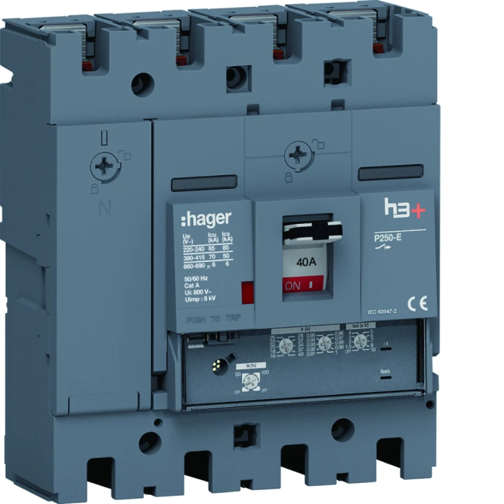 Disjoncteur Boitier Moulé h3+ P250 LSNI 4P In40A Icu70kA à plage